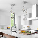 Raindrop Pendant Lights Kitchen Island Teardrop Chrome Hanging Light Fixtures Clear Solid Glass Pendant Light Modern Chandeliers for Dining Room Porch Corridor Living Room(3-Light)