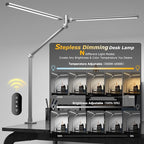 LED Desk Lamp for Home Office, Eye Caring Architect Desk Light with Remote, Dual Screen Computer Monitor Light with Stepless Dimming, Stepless Color Temp, Memory Function for Study, Workbench Grey
