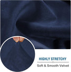 H.VERSAILTEX Velvet Stretch Couch Cushion Cover Plush Cushion Slipcover for Chair Loveseat Sofa Cushion Furniture Protector Seat Cushion Sofa Cover (2 Piece Large Sofa Cushion Covers, Navy)