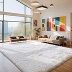 Fluffy Rug Shaggy Area Rug, White 9x12 Area Rugs for Living Room, Large Shag Area Rugs for Bedroom Kids Room Home Decor, Upgrade Anti-Skid Rectangular Fuzzy Rugs