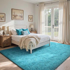 5x7 Ft Teal Shag Rugs for Bedroom Living Room Decor for Men Boys, Ultra Soft Fluffy Furry Area Rug for Indoor Floor, Aesthetic Carpet for Nursery Dorm Home Decor