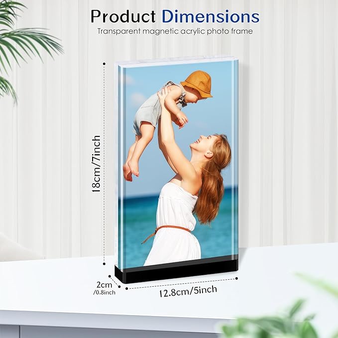 magnetic photo frames 3-Pack–10+10mm Thick Block /With Magnetic Base | Clear Stereoscopic 5x7 Desktop glass picture frame | Aesthetic Home Decor for Offices, Gifts & Memory Showcase (5×7 vertical)