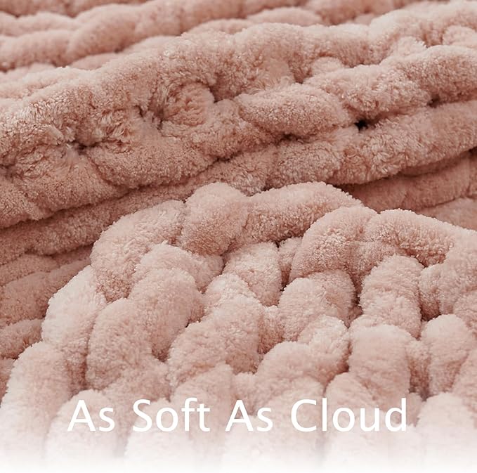 Esterra Chunky Knit Throw Blanket Newly Upgraded Heavy Tighter Version, Handmade Chenille Throw Super Soft, Thick Yarn Cable Knit Crochet Throw Blanket for Couch Bed Sofa, 50" x60, Coral Pink