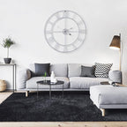 LEIKE 32" Large Modern Wall Clocks,Vintage,Round,Nearly Silent,Little Ticking,Battery Operated,Silver Metal Roman Numerals Clock for Living Room/Bedroom/Kitchen Wall Decor