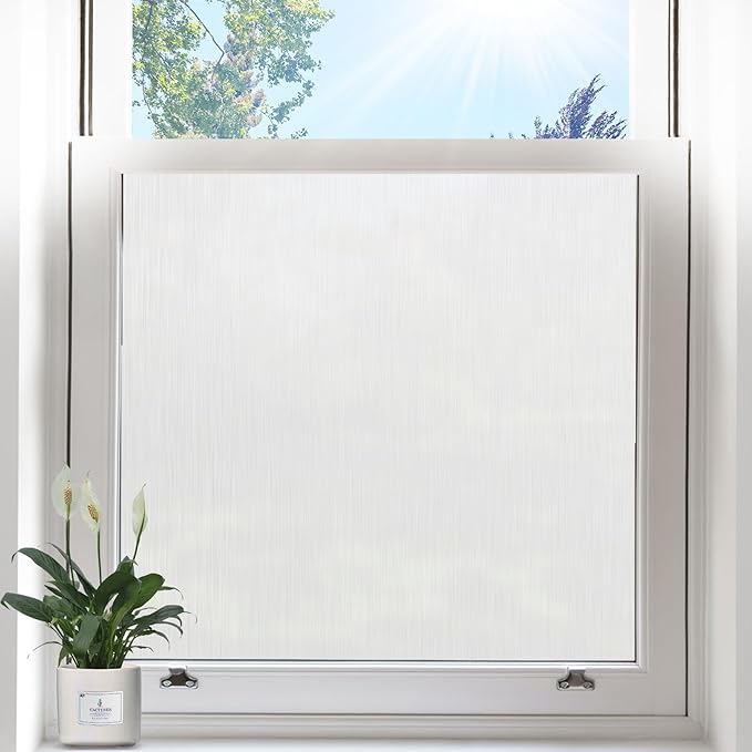 Privacy Window Film Static Cling, Frosted Glass Decorative Window Film with 96% UV Blocking, Non-Adhesive Removable Window Cling for Home Office Bathroom, 35.4 x 157.4 Inches, White