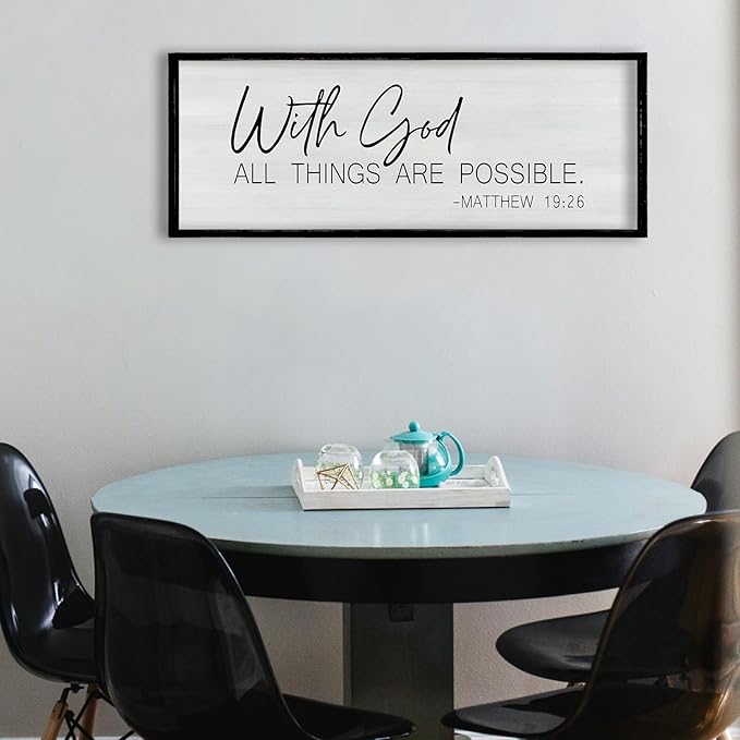 ZZJJHYWGQ Bible Verse Wall Decor With God All Things Are Possible 32"×12" Christian Religious Home Inspirational Print Catholic Sign for Living Room Religious Faith Large Hanging Art (Black)