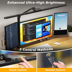 LED Desk Lamp with Clamp, Architect Desk Lamp for Home Office with Remote, 24W Ultra-Bright Desk Light with Stepless Dimming and Stepless Color Temp, Memory Function for Study and Workbench