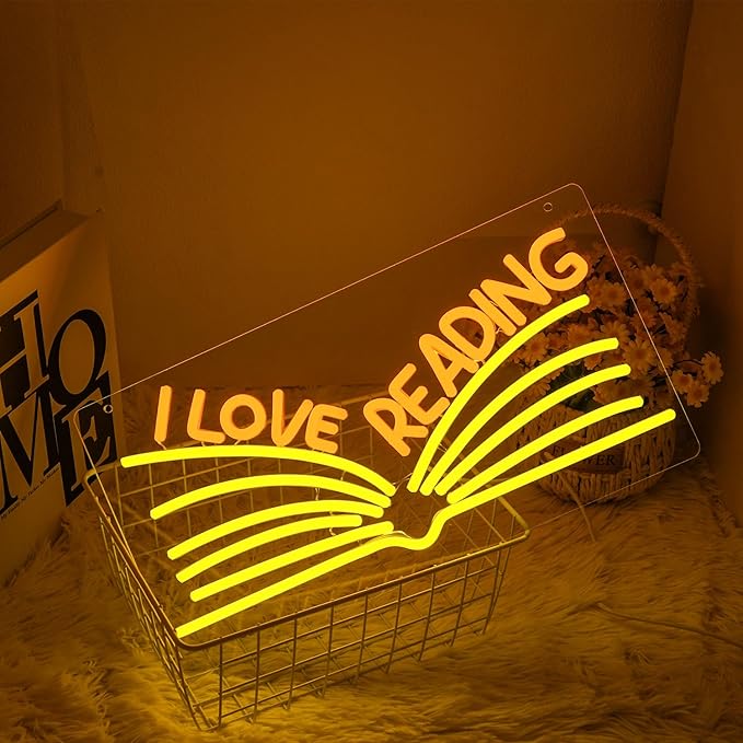 I Love Reading Neon Sign for Wall Decor, Yellow Read More Books Neon Light, Dimmable Classroom LED Light Up Sign for Classroom, Bookstore, Library, Bedroom