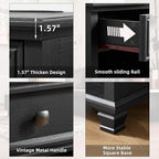 Farmhouse Side Table Set of 2 with Charging Station, Rustic Wood End Table with Drawer, Small Nightstands with Open Shelf for Bedroom, End Tables for Living Room, Black