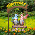 HONGLAND Gnome Garden Decor with Solar Lights, Funny Gnomes Swing Outdoor Decor, Gardening Gifts for Women Mom, Gnomes Yard Decorations with Welcome Sign for Lawn Porch Backyard Patio