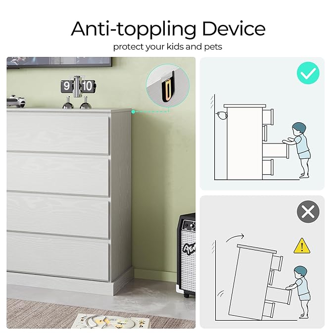 LINSY HOME 8 Drawer Dresser for Bedroom, 53" Wide Chest of Deep Drawers, Modern Farmhouse Wood Dressers with Storage, Large Drawer Organizer for Bedroom, Living Room, Handless Design, White