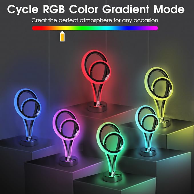 Energetic Modern Spiral Table Lamp, Touch Control Dimmable LED Nightstand Lamp, 7 RGB LED Colors & 10 Light Modes Bedroom lamp, Unique Design Lamps for Home Decor Living Room Bedroom Office