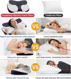 Bed Sleep Contour Memory Foam Pillow, Cervical Pillow for Neck and Shoulder, Ergonomic Neck Support Pillow for Side Back Stomach Sleepers with Pillowcase