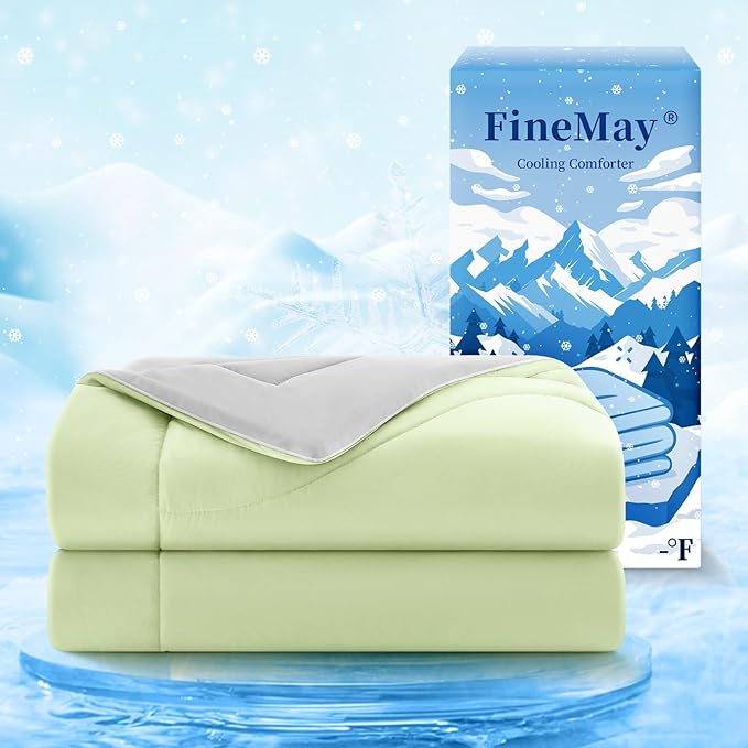 Cooling Comforter Queen Size, Double-Sided Cooling Blanket for Hot Sleepers & Night Sweats, Arc-Chill Q-Max > 0.4 Breathable Ice Blanket, Lightweight Cold Comforter (80''x90'', Light Green)
