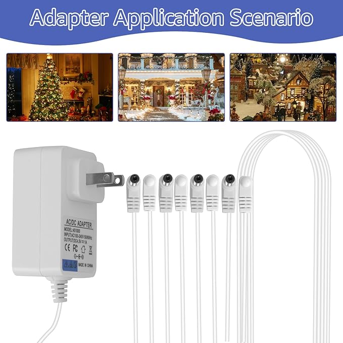 (8-Way Output) 4.5V Power Adapter Compatible with Lemax Lighting Accessories 74295 74707 84428 94565 94566 94527 94563 94564 Christmas Halloween Mini House Rural Lighting Architectural Decoration
