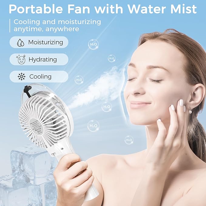 COMLIFE Portable Handheld Misting Fan, 3000mAh Rechargeable Battery Operated, 180° Foldable, Mini Personal Fan with Water Sprayer for Travel, Makeup, Home, Office, Camping, Outdoors