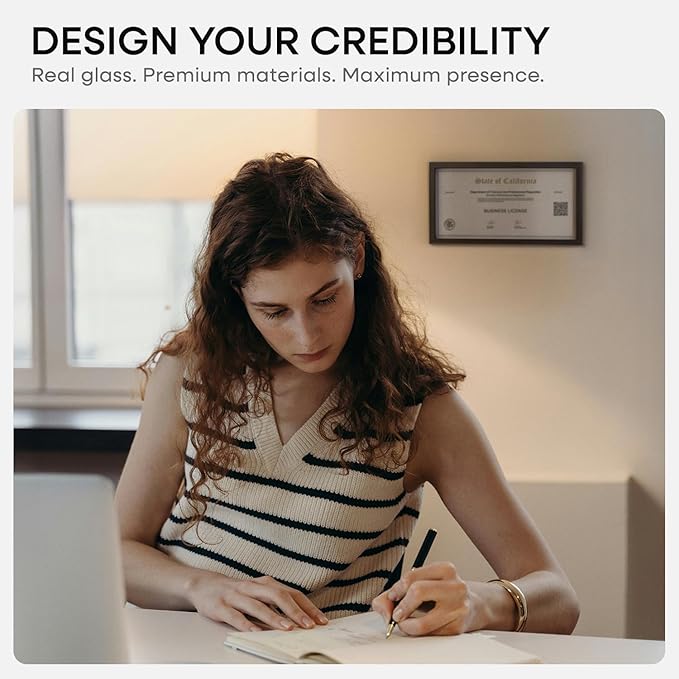 Homeforia 4x9 Business License Frame Black, High End Metal 4 x 9 Certificate Frames with Real Glass, 9x4 Document Frames for Wall or Tabletop, 4 by 9 Picture Frames, Tempered Glass, Wall Kit, Set of 1