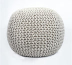 FRELISH DECOR Round Pouf Ottoman Hand Knitted 100% Cotton Pouf Foot Stool - Knitted Bean Bag - Floor Chair for Living Room Bedroom - Foot Rest for Couch (20 Diameter x 14 Height) - Natural