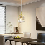 Modern Crystal Pendant Light Kitchen Island Farmhouse Lamp Adjustable Height Hanging Lighting Square Gold Chandelier Suitable for Kitchen Island Dining Room and Bedroom(2Pack)