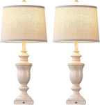 27.5" Set of 2 Farmhouse Table Lamps for Bedroom, 3 Way Dimmable Bedside Lamp with 2 USB +AC Outlet Nightstand Lamps for Living Room Resin Rustic Touch Lamps (Antique Beige)