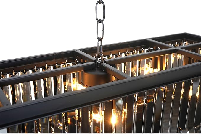 Crystal Chandeliers for Dining Room 47.3" 12 Lights Elegant Pendant Ceiling Lighting Rectangle Contemporary Pendant Light Fixture