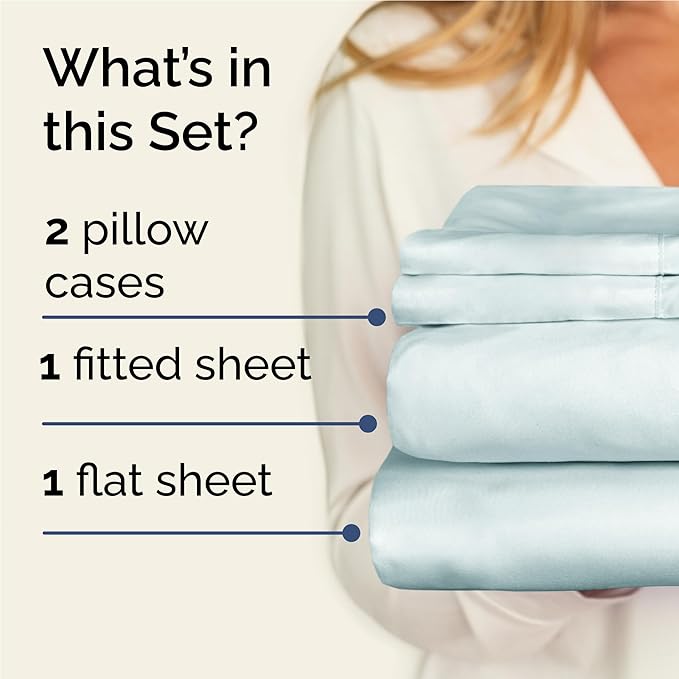 Twin XL Sheets Set 4 Piece - Includes 2 Pillowcases - Bed Sheets Twin XL Size - Soft Hotel Luxury Bedding - Cooling, Comfy & Breathable - 1 Flat & 1 Fitted & 2 Pillowcases w/ Deep Pockets - Ice Blue