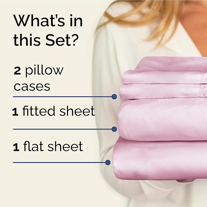 Twin XL Sheets Set 4 Piece - Includes 2 Pillowcases - Bed Sheets Twin XL Size - Soft Hotel Luxury Bedding - Cooling, Comfy & Breathable - 1 Flat & 1 Fitted & 2 Pillowcases w/ Deep Pockets - Light Pink