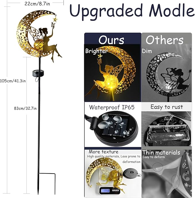 Solar Fairy Garden Decor for Outside,Solar Garden Lights Outdoor Decorative, Garden Statues Decor,Yard Decor,Patio Lawn Ornaments,Metal Yard Art,Unique Angel Gifts for Women,Mom Grandma,1PC