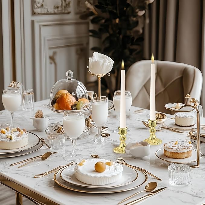 Glass Candlestick Holder,Striped Taper Candle Holders,Set of 6 Candle Stand for Table Centerpieces, Home Decor,Weddings,Festival and Parties (Gold Stripe)