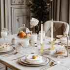 Glass Candlestick Holder,Striped Taper Candle Holders,Set of 6 Candle Stand for Table Centerpieces, Home Decor,Weddings,Festival and Parties (Gold Stripe)