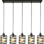 Black Pendant Lights for Kitchen Island Farmhouse Chandeliers for Dining Room, 5-Light Pendant Light Hanging Linear Chandeliers Kitchen Island Lighting with Clear Glass Shades