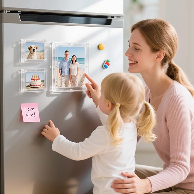 Remerry 48 Pcs Acrylic Fridge Magnetic Frames for Photos Compatible with Polaroid Instax Mini Pictures Double Sided Clear Refrigerator Magnetic Frame for Family Friend Holiday Gift, 2.36 x 3.54 Inch