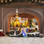 Christmas Village House Musical Christmas Collectible Buildings Church Train Snowman Children Skating with LED Lights Vacation Village with USB Indoor Figurines Indoor Tabletop Decoration