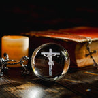 60mm 3D Glass Laser Etched Cross Jesus Crystal Ball with Stand Jesus Crucifixion Scene Figurine Crystal Cross Jesus Easter Decoration for Christianity Catholic