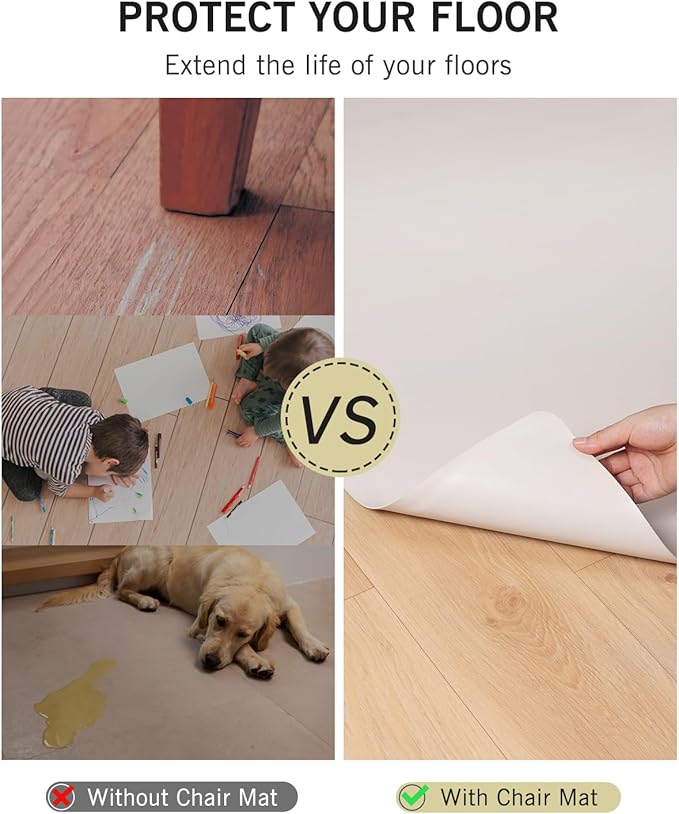 Soft Plastic Floor Mat for Under Dining Table, 5'×7' Beige Waterproof Vinyl Area Rug for Living Room, Non-Slip Multi-Pupose Floor Cover Protector for High Traffic Areas