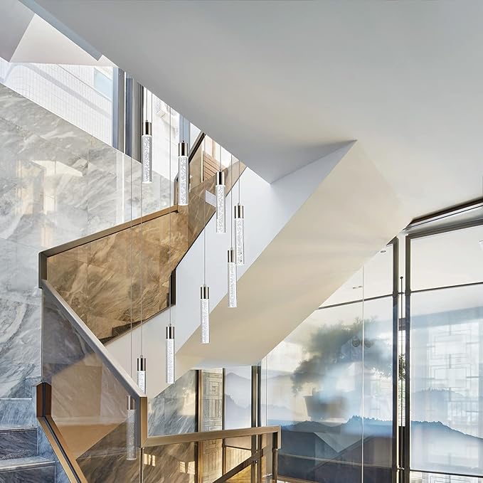 Pendant Lighting for Kitchen Island,High Ceiling Chandelier, Modern Chandelier Light Fixtures, Raindrop Chandelier Dimmable Lighting Large Living Room Chandelier Staircase Foyer,9 Lights……