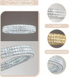 Dia 24" Modern Crystal Chandelier Black Ring Chandelier Adjustable Height Luxury Crystal Pendant Ceiling Light Fixture for Dining Living Room Bedroom