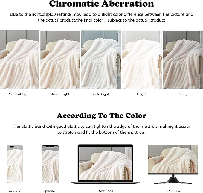 NEWCOSPLAY Faux Fur Queen Blanket Ivory Bubble Blanket Thick Warm Soft for Couch Sofa Bed 550GSM (Ivory, Queen(90"x90"))