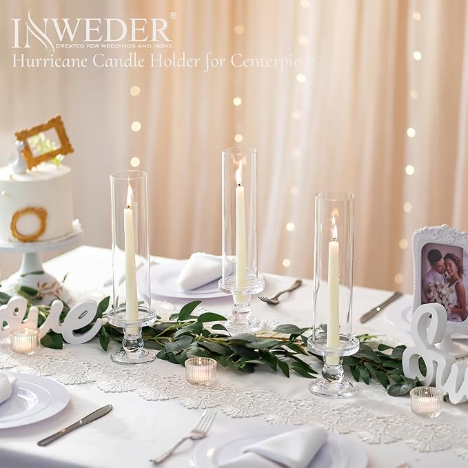 Hurricane Glass Taper Candle Holder: 2Pcs Tall Hurricane Candle Holder for Home Clear Tapered Candlestick Holders with Open Ended Glass Sleeve Candle Stick Holder for Table Centerpieces