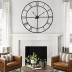 Large Wall Clock for Living Room Decor – 32 Inch Silent Non-Ticking Modern Farmhouse Wall Clock, Oversized Decorative Metal Roman Numeral Clock, Black