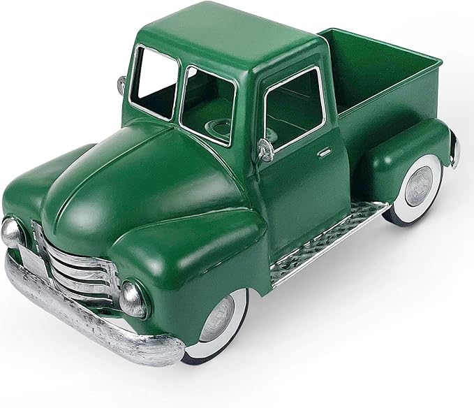 Farmhouse Green Truck Decor, Metal Pickup Truck Planter, Truck Decor, Vintage Truck Decor Desktop Storage Decor Model for Home Indoor and Outdoor Table Center Decor