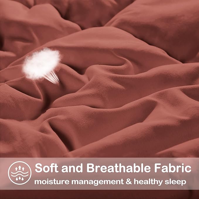 EASELAND Twin XL Down Alternative Comforter - Quilted Duvet Insert for All Seasons, Soft Lightweight with Corner Tabs, Summer Winter Warm Bedding, Terracotta 68×92 Inches