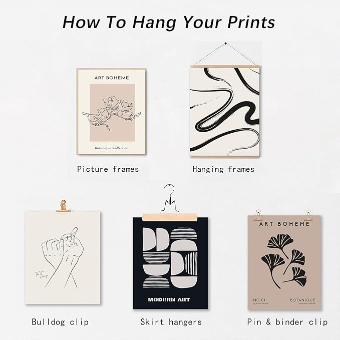 KBKBART Minimalist Boho Wall Art Prints, 10 PCs Abstract Neutral Black Beige Women Body Line Flower Canvas Art, Eclectic Home Decor for Room