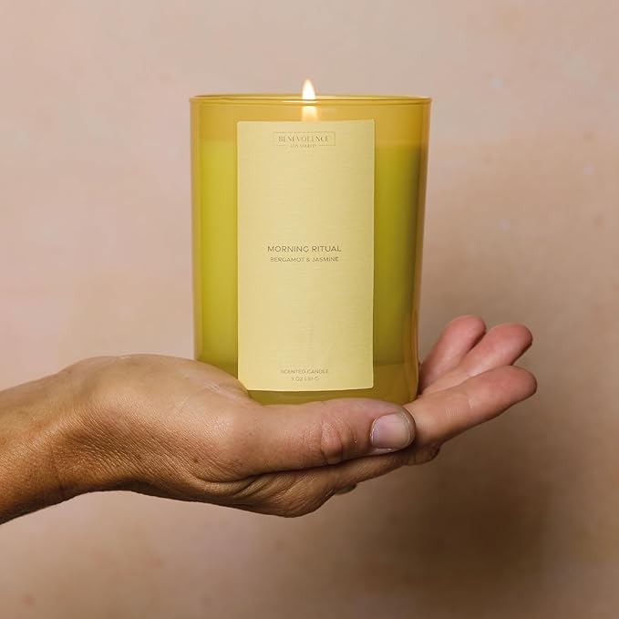 Bergamot & Jasmine Scented Candle | Benevolence LA Sun-Kissed Collection | 11oz, 60 Hour Burn | Natural Soy Wax, Cotton Wick | Fall Scented Candles for Home, Elegant Gift - Morning Ritual