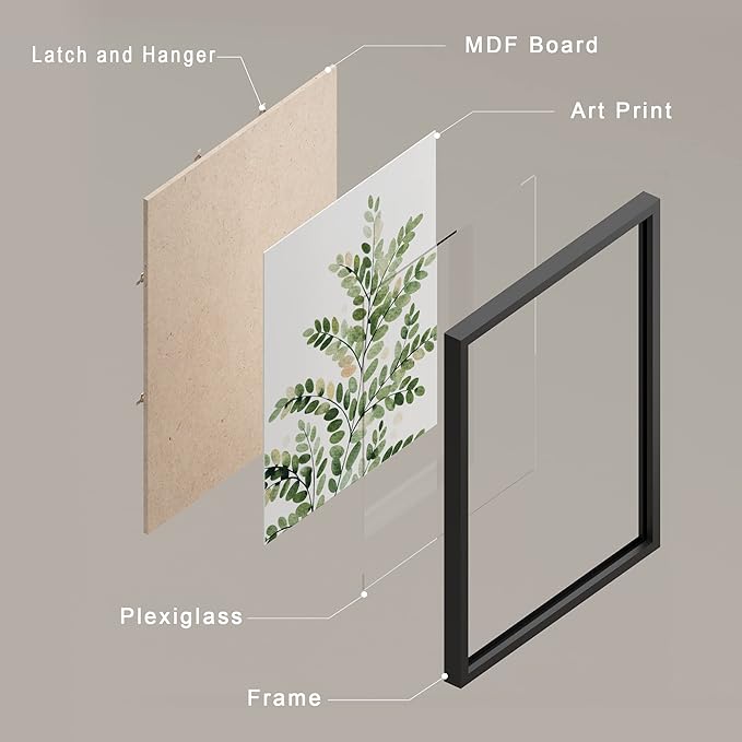 SIGNWIN Framed Green Pastel Forest Fern Leaf Wall Art, Set of 4 Collage Nature Garden Wall Decor Prints, Nature Wilderness Wall Décor for Living Room, Bedroom - 11"x14" Black