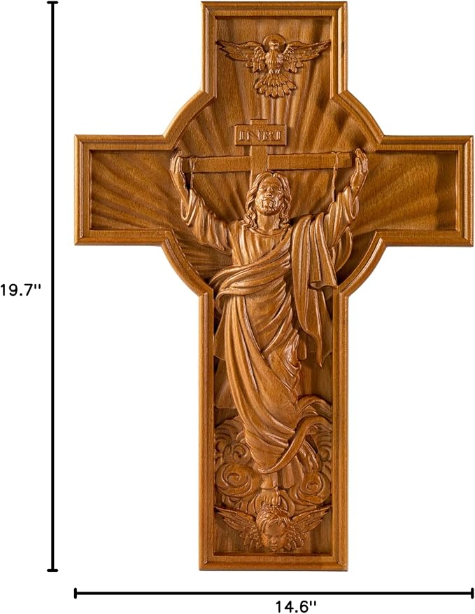 BGCOPPER Crucifix Wall Cross Handmade Wooden Cross for Wall with Hook, INRI Jesus Cross Wll Decor for Church Home Room Christmas Gifts