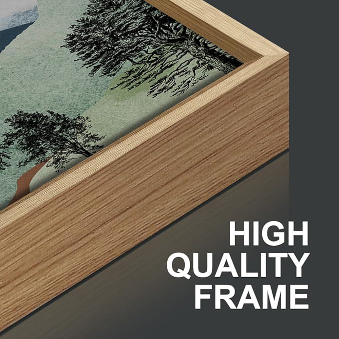 SIGNINART Boho Mountain Framed Canvas Wall Art Set of 3, Watercolor Nature Landscape Set Art Prints, Modern Sunrise Art Paintings, Green Forest Wall Decor for Living Room, Bedroom, Office 16"x24"x3