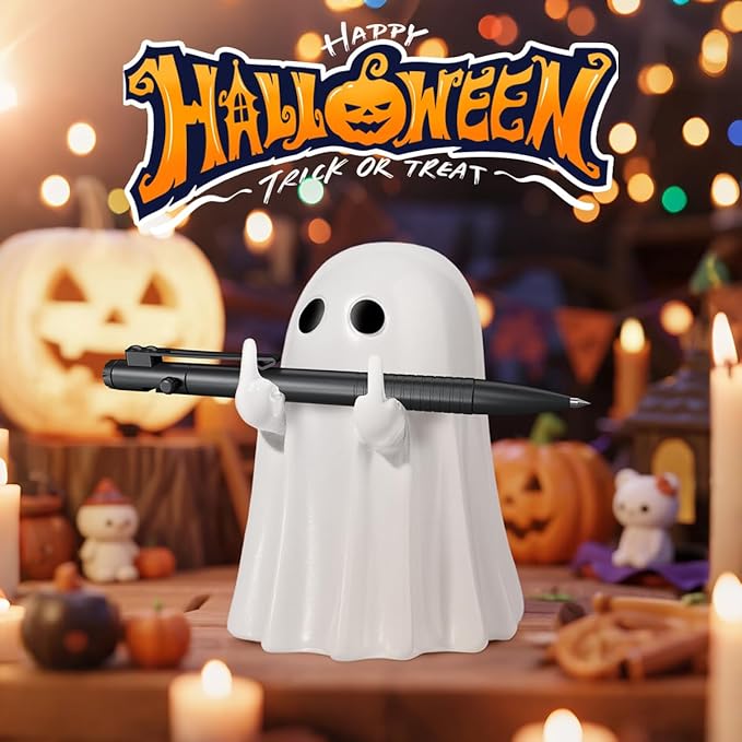 Halloween Ghost Figurine - Spooky Resin Ghost Statue, Cute Finger Ghost Ornaments, Perfect for Indoor & Porch Halloween Decor (Halloween Ghost Figurine)