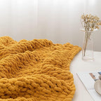 Chunky Knit Blanket Throw 40"*60", Hand Knitted Warm Chenille Throw Blanket, Home Decor Soft Thick Yarn Cable Knit Blanket,Soft Breathable Fleece Banket Christmas for Couch Bed Sofa Best Gift (Yellow)
