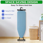 Compact Ironing Board 13 x 43, Iron Board with Heat Resistant Surface, Adjustable Height, Space Saving Table with Hook & Iron Rest for Home & Laundry Room, Diagonal Checkered Blue